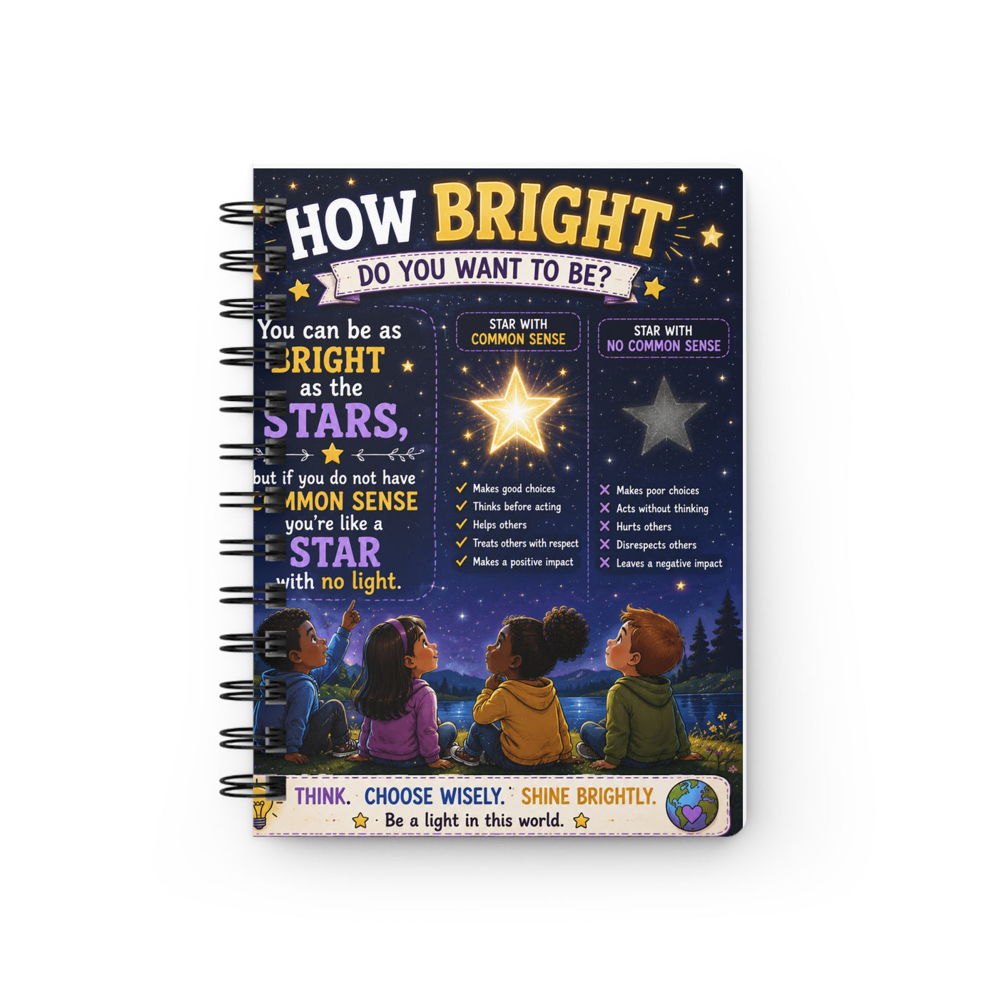 How Bright Do You Want To Be? Spiral Bound Journal – Inspirational Stars Notebook for Kids